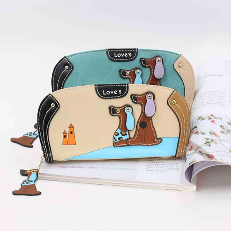 Fashion Cartoon Dog Women Wallet Wrist Handle Phone Case Long Section Money Pocket Pouch Handbag Women's Purse Card Holder