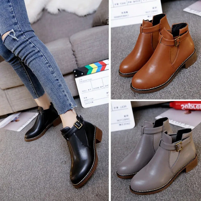 New Women Boots Ankle Boots Fashion Retro Platform Shoes Woman Round Toe Med (3cm-5cm) Zapatos De Mujer Ladies Shoes