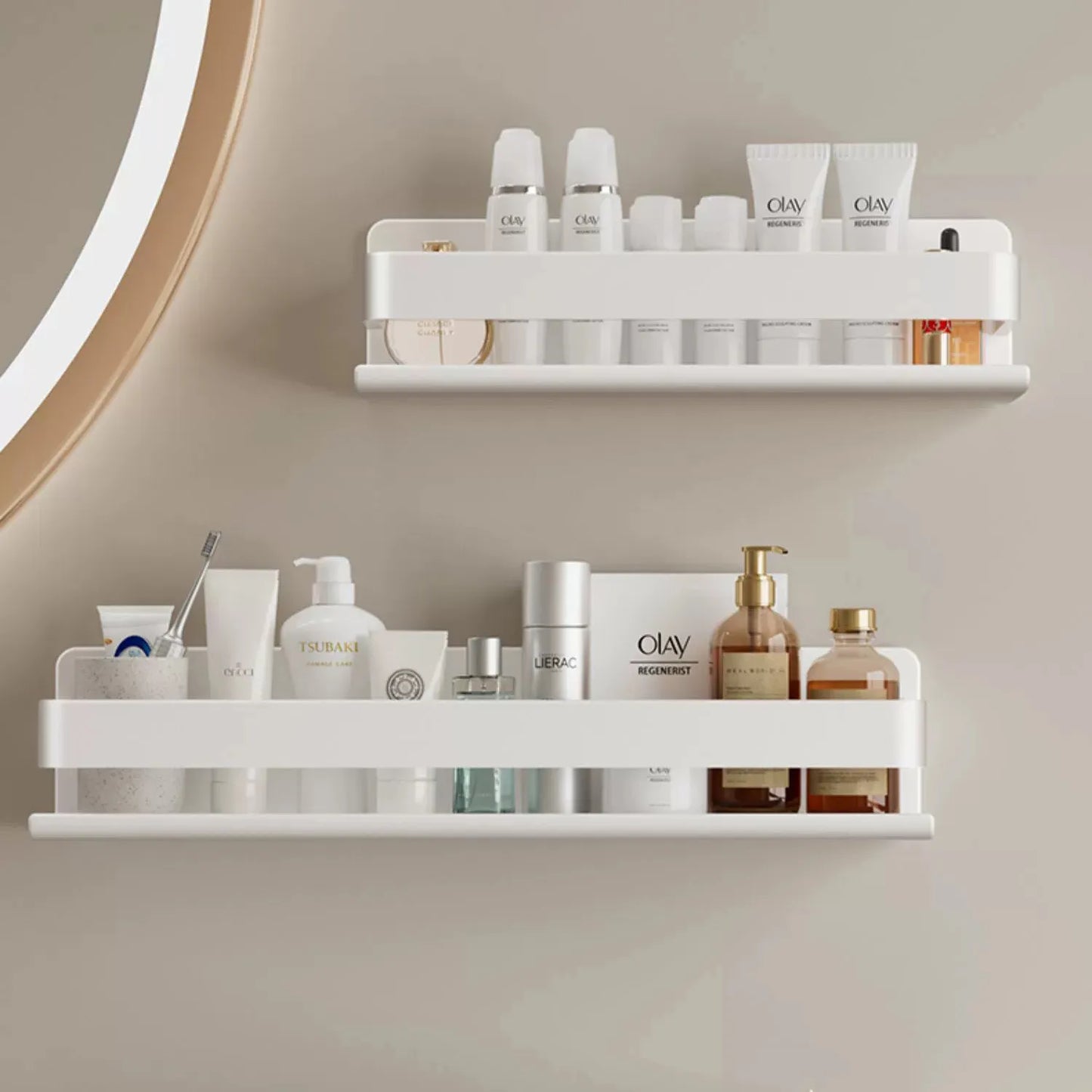 White Bathroom Shelf Without Drilling Makeup Organizer Mental Corner Shelf Shampoo Storage Shelf Shower Wall Rack Bathroom811780