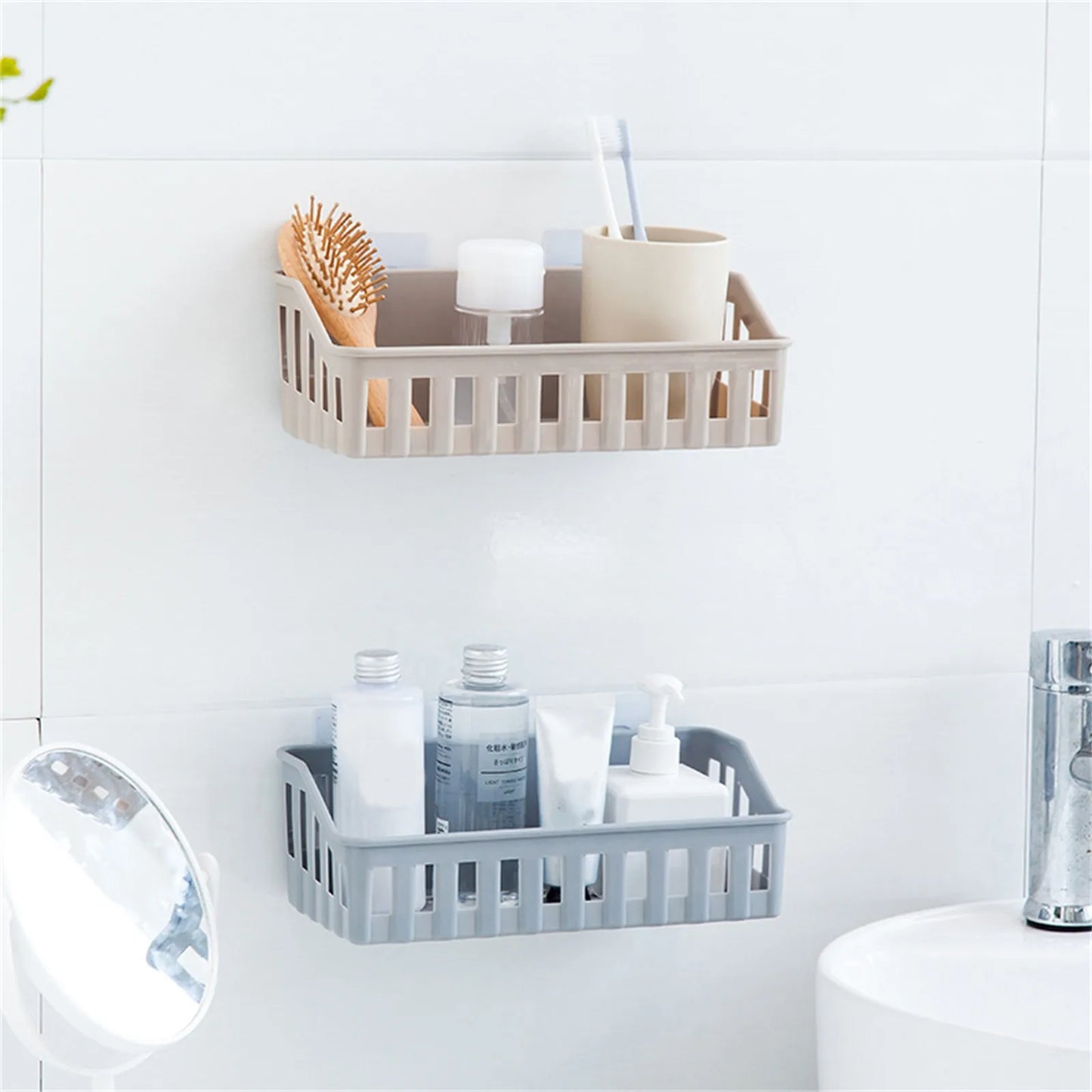 Shower Storage Holder Bathroom Shelf Pole Shelves Shampoo Tray Stand No Drilling Lifting Rod Shower Head Holder Rack Organizer