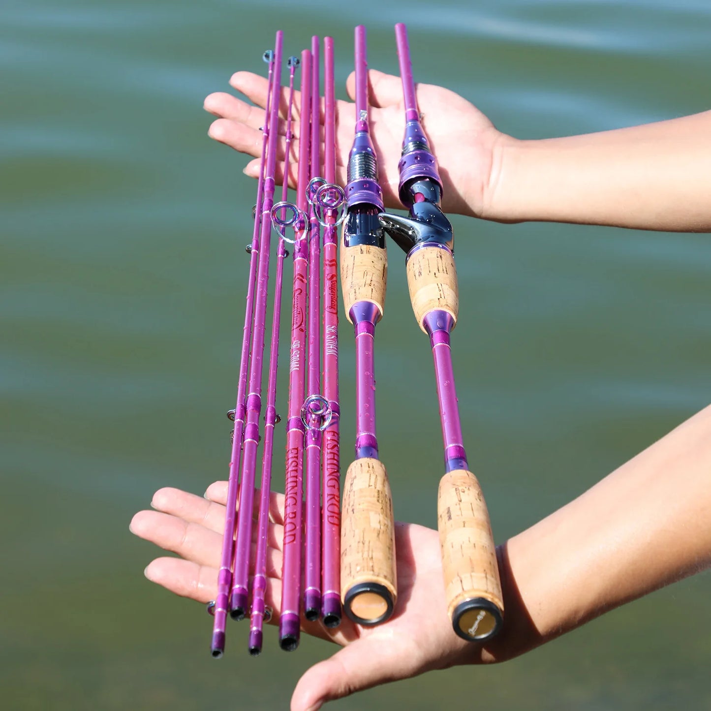 Sougayilang 2.1M 2.4M 4 Section M Power Carbon Fiber Casting Spinning Fishing Rod Travel Ultra Light  Lure Fishing Pole Canne