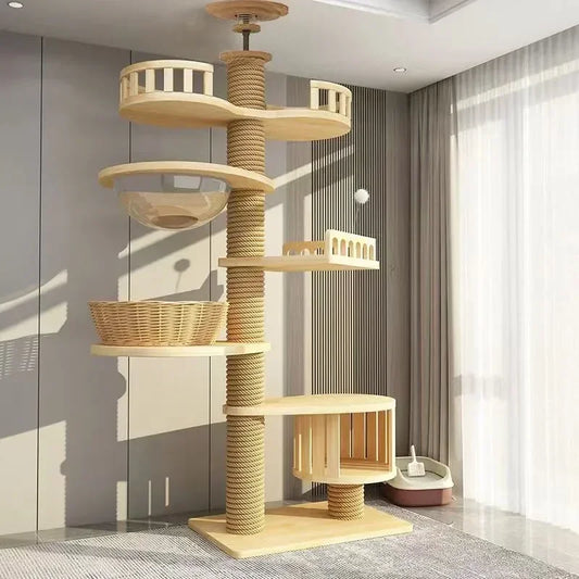 Cat Scratching Post Multistory Cat Villa Solid Wood Thickened and Stable Cat Post Cat Climbing Toy Cat Leisure Hammock