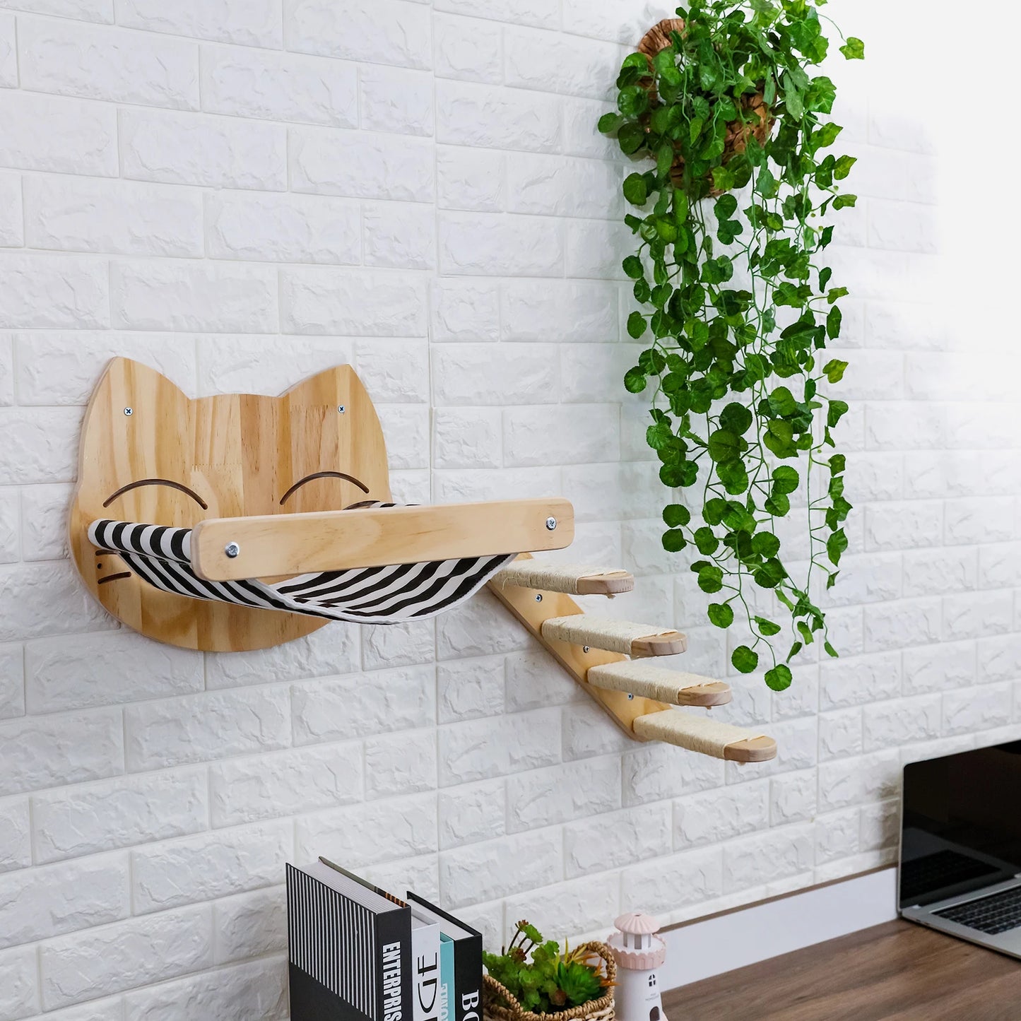 1pcWall-mounted Cat Hammock Bed Pet Furniture Kitten Wall Shelf Set Cat Perch Wooden Scratching Climbing Post Cat Tree House Toy