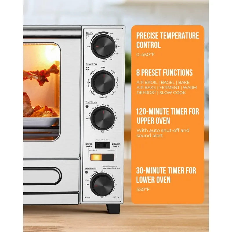 Toaster Oven Countertop, Dual Zone Toaster Oven Air Fryer Combo 29QT/28L Extra Large Capacity with 12 Inch Pizza Oven