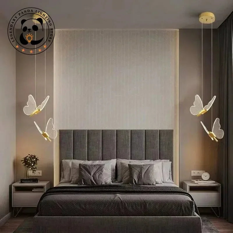 Modern Butterfly Led Chandelier Lighting Bedroom Bedside Background Acrylic Pendant Lamp Home Deco Hanging Celing Light Fixtures