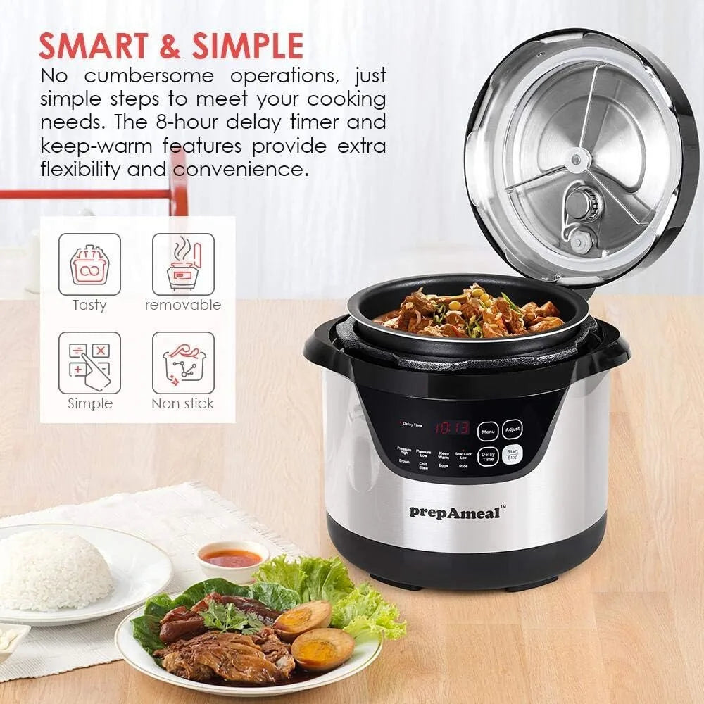 Programmable Instant Cooker Electric Pressure Pot with Slow Cooker, Rice Cooker, Steamer, Sauté, Brown, Warmer