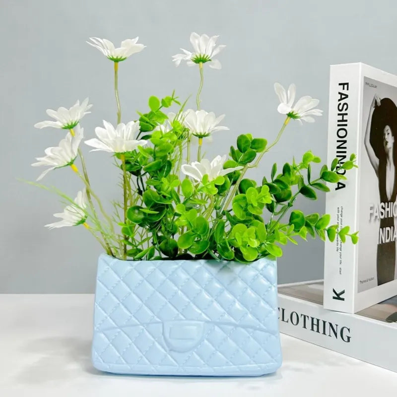 Nordic Luxury Handbag Vase Flower Boxs Ceramic Bag Shaped Flower Pot Flower Container Wedding Valentines Day Wall Hanging Decor