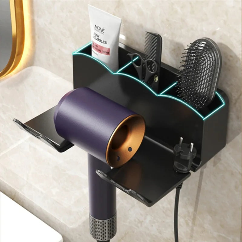 Wall Mounted Hair Holder For  Hair Dryer Stand Bathroom Shelf  Shaver Straightener Storage Rack Bathroom Organizer