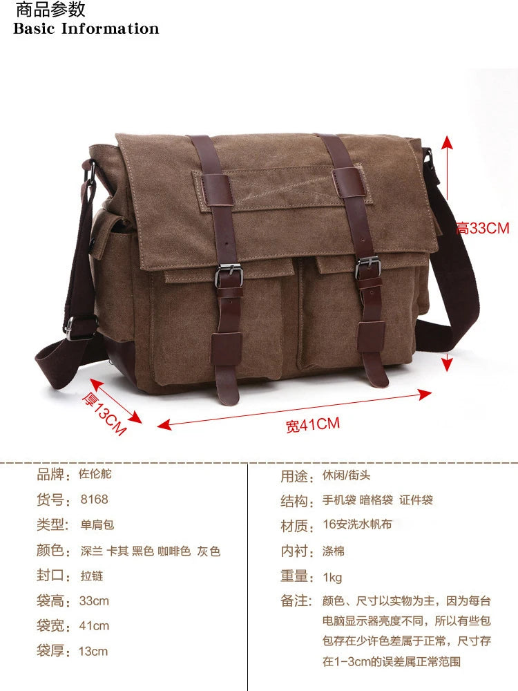 Shoulder bag Canvas Outdoor Men's bag Crossbody Bag Multifunction Retro Handbags Canvas Shoulder Messenger Bags Leisure Package