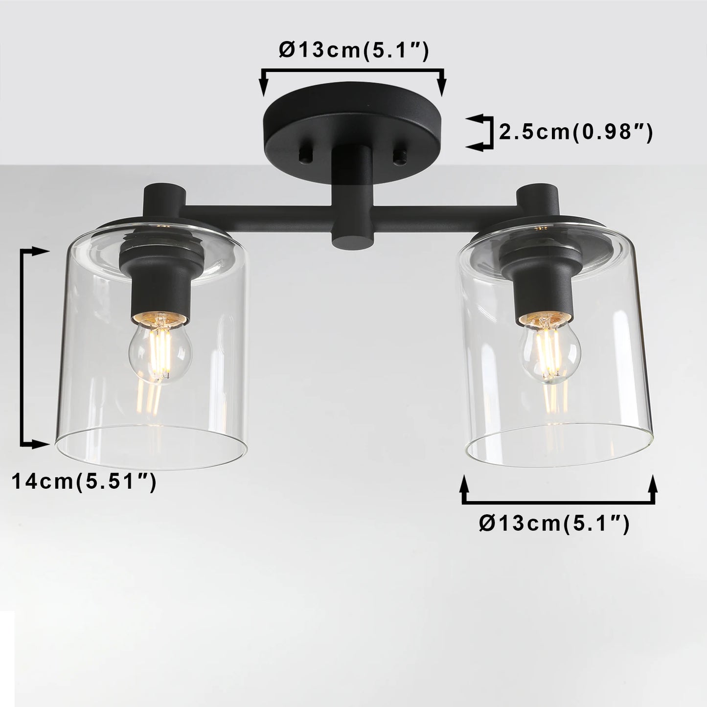 Phansthy 2 Lights Glass Chandelier Modern Celing Pendant Light with 5.1 Inches Clear Glass Light Shade