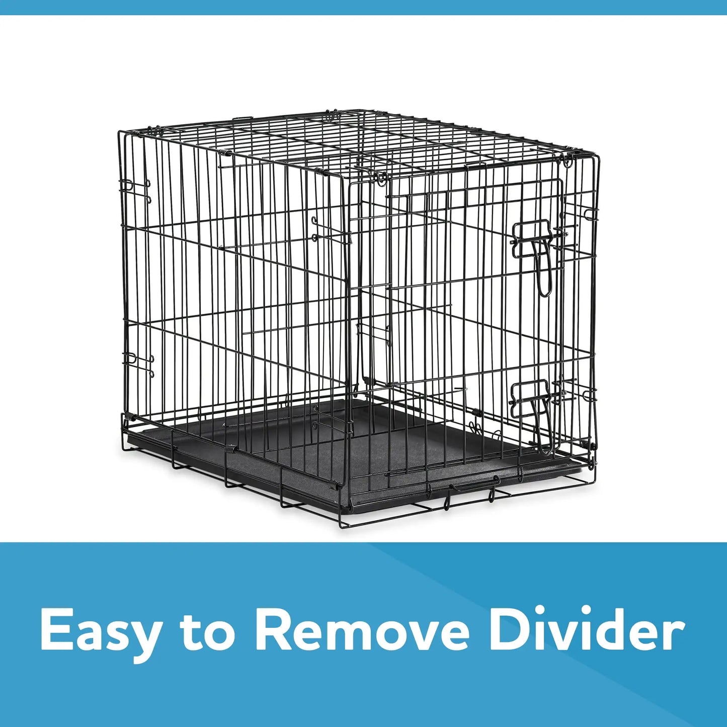 Double-Door Folding Metal Wire Dog Crate with Divider and Tray, Large, 36"