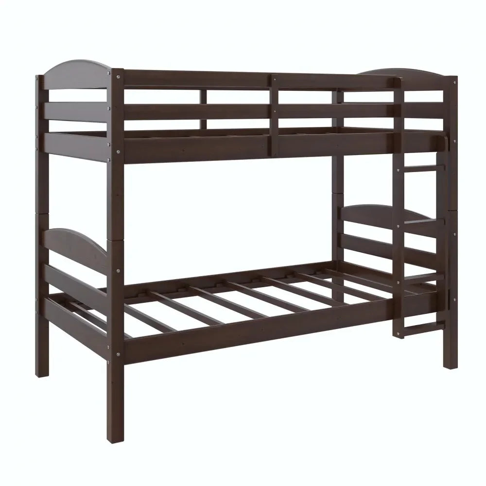 Homes Leighton Solid Wood Twin-over-Twin Convertible Bunk Bed, Mocha bedframe  bedroom furniture