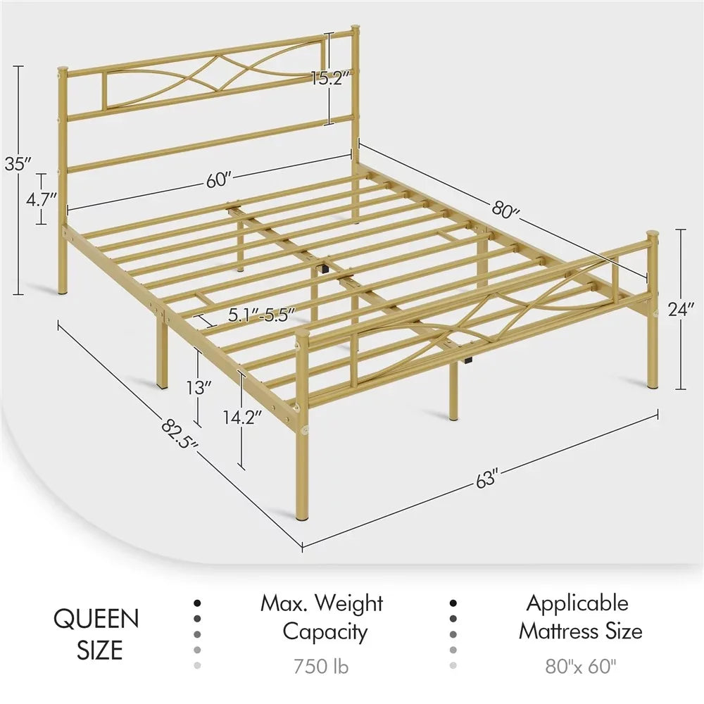 Queen Bunk Bed Set Julian Curved Design Metal Bed Daybed Antique Gold Mattresses Bedroom Beds & Furniture Bedframe Frame Frames