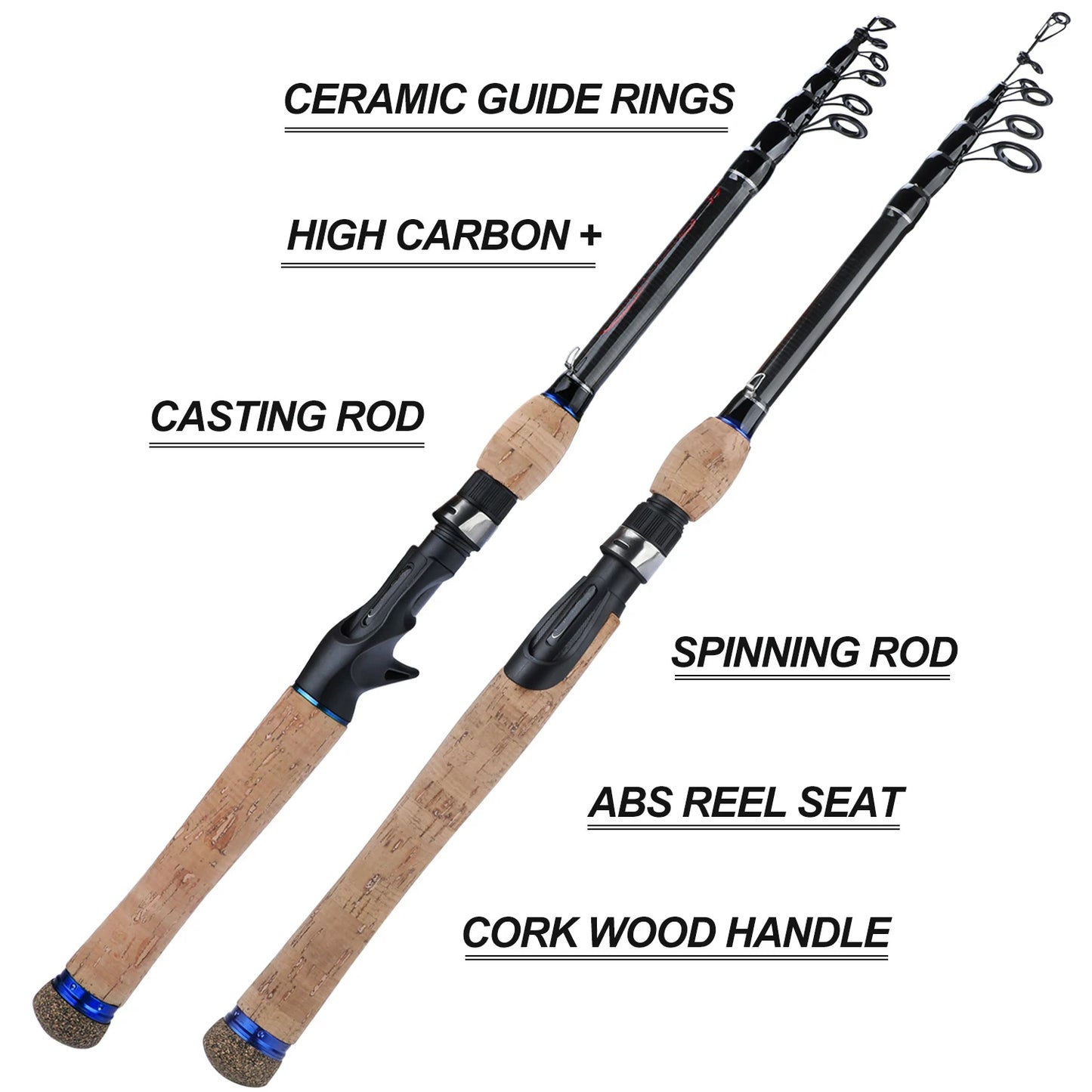 Sougayilang 1.8M 2.1M 2.4M 2.7M Portable Telescopic Fishing Rod Carbon Fiber Cork Wood Handle Spinning/Casting Fish Rod Tackle