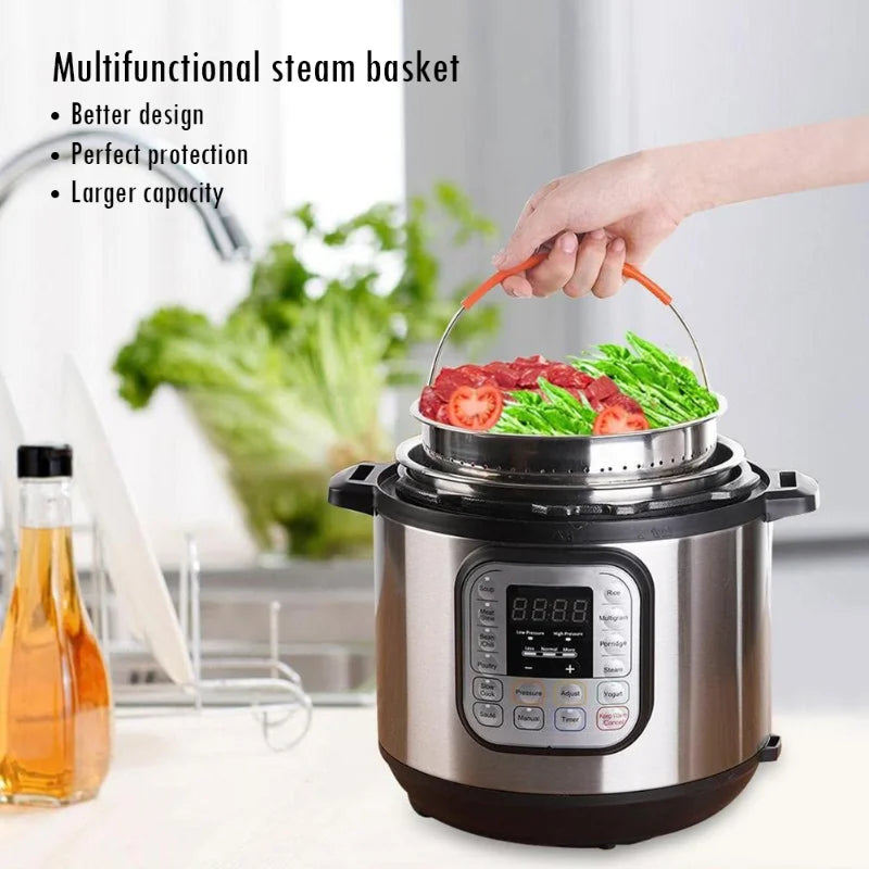 304 Stainless Steel Kitchen Steamer Basket with Silicone Covered Handle Instant Pot Accessories for 3/6/8 Qt Pressure Cooker