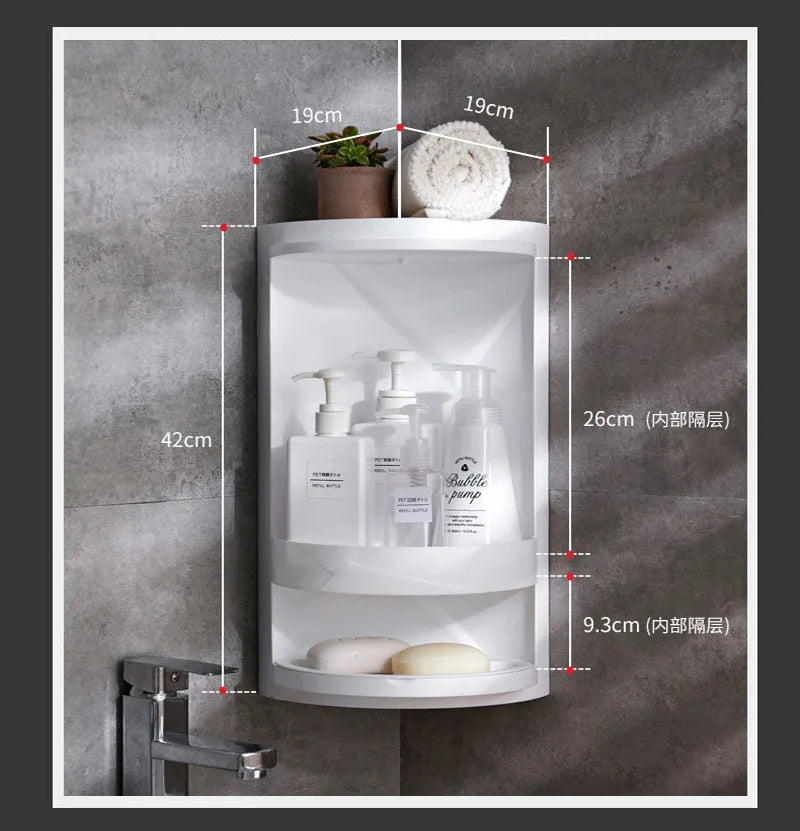 Bathroom Corner Storage 360-Degree Rotating Wall-Mounted Shelf Shampoo Cosmetics Kitchen Household Bathroom Storage Accessories