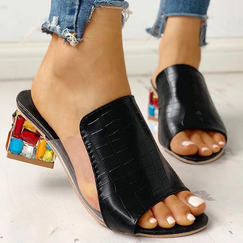 Summer Women Slipper Crystal Peep Toe Print Bohemian Casual Shoes Beach Sandals Ladies Shoes Platform Mules Sandalias De Mujer