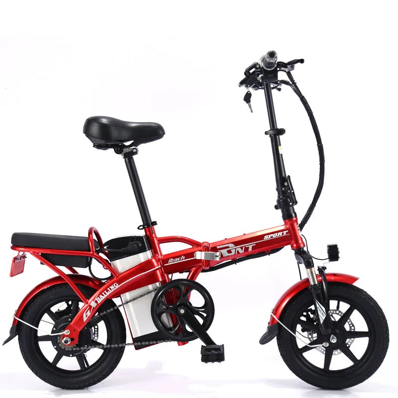 New 14 Inch E-Bike 48V Lithium Battery Two Person Cycling Folding Frame Convenient To Carry  Electric Bicycles Student