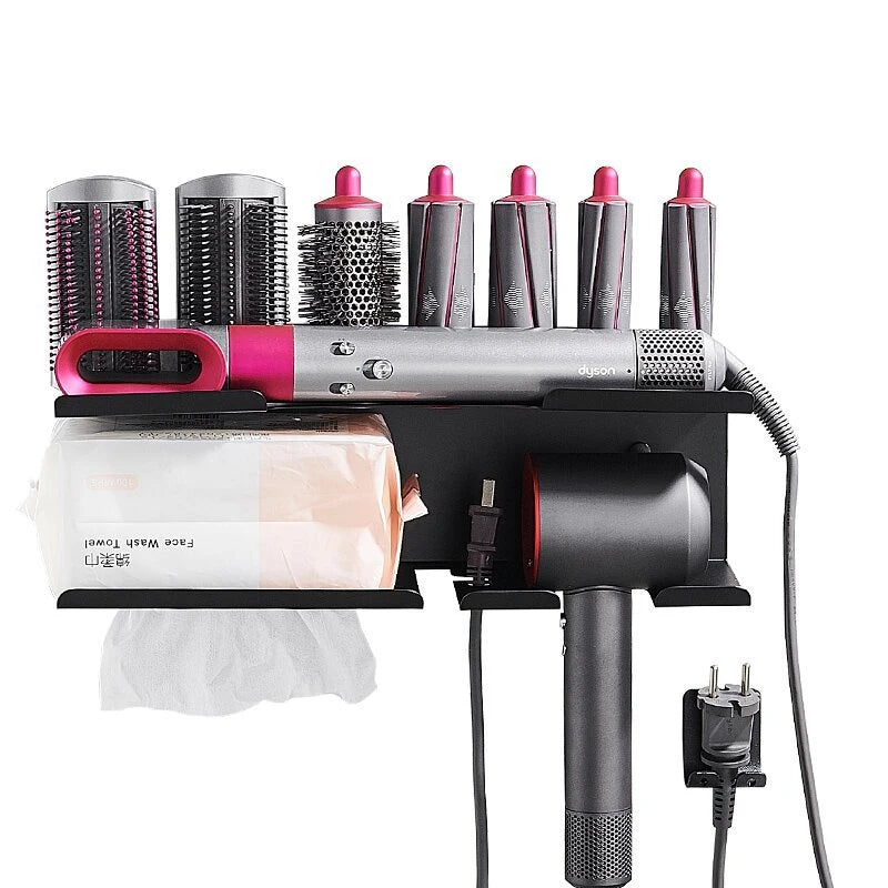 Multifunctional Storage Rack Suitable for Dyson Hair Curler and Hair Dryers ,with Tissue Storage,Wall-mounted Free Hole Shelf