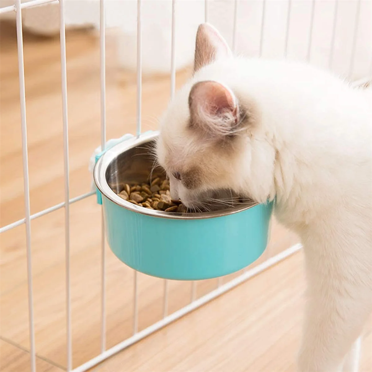 2 Pieces Crate Dog Bowl, Removable Stainless Steel Pet Kennel Hanging Food Water Feeder Bowl Cage Coop Cup with Spoon