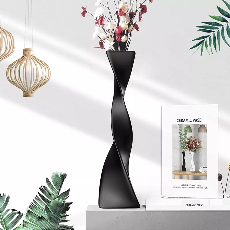 Tall Ceramic Vase Floor Vase Decoration Modern Home Decors Twisted High Creative Flower Vase For Shelf Home Decor Living Room