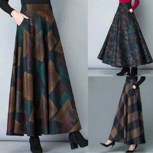 Autumn and Winter Plus Size Wool Plaid Skirt A-line Skirt Plus Size Skirt Women's Skirt Women's Clothing