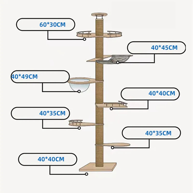 Cat Tree Floor to Ceiling Cat Tower Adjustable Kitten Multi-Level Condo With Scratching Post Pad Hammock Pet Cat Activity Center