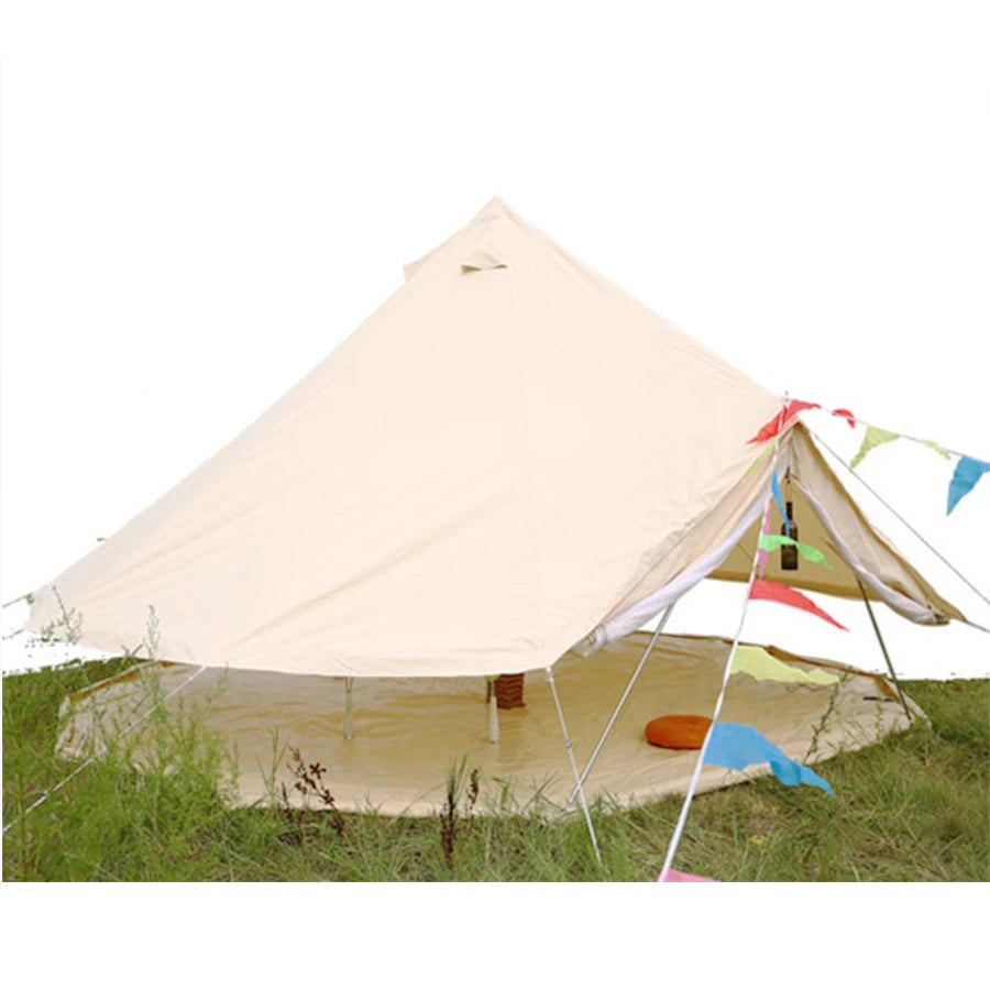 Double Door 3-4 Person tents 5m waterproof luxury 360gsm canvas beige bell tent