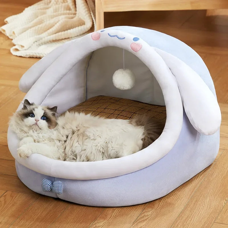 Dog House Kennel Soft Cat Bed Tent Indoor Enclosed Warm Plush Sleeping Nest Basket with Removable Cushion Travel Pet Accessory