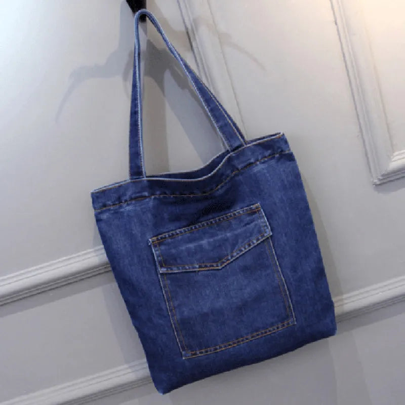 2022 New Large Capacity Women Shoulder Bags Wild Casual Handbag Street Canvas Denim Shoulder Bag Solid Color Zipper Shopping Bag