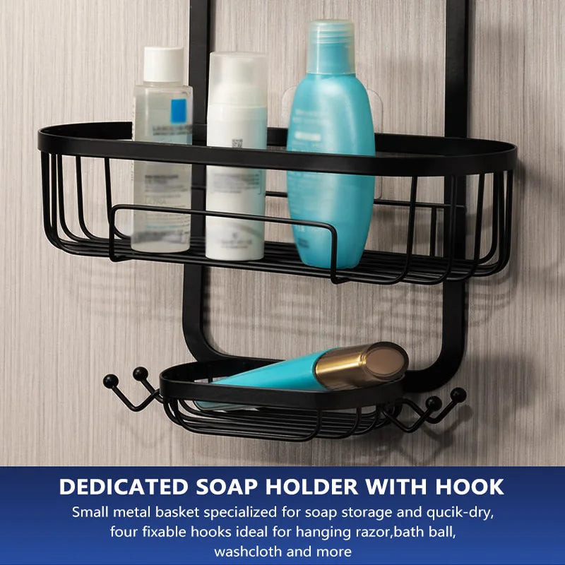 Bathroom Shelf Without Drilling Hanging Shower Organizer Storage Shelves WC Storage Rack Bathroom Accessories With Towel Hook