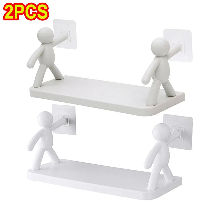 Bathroom Self-adhesive Shampoo Shelves Shower Towel Storage Rack Cosmetic Toilet Organizer Home Decor Kitchen Plastic Rack