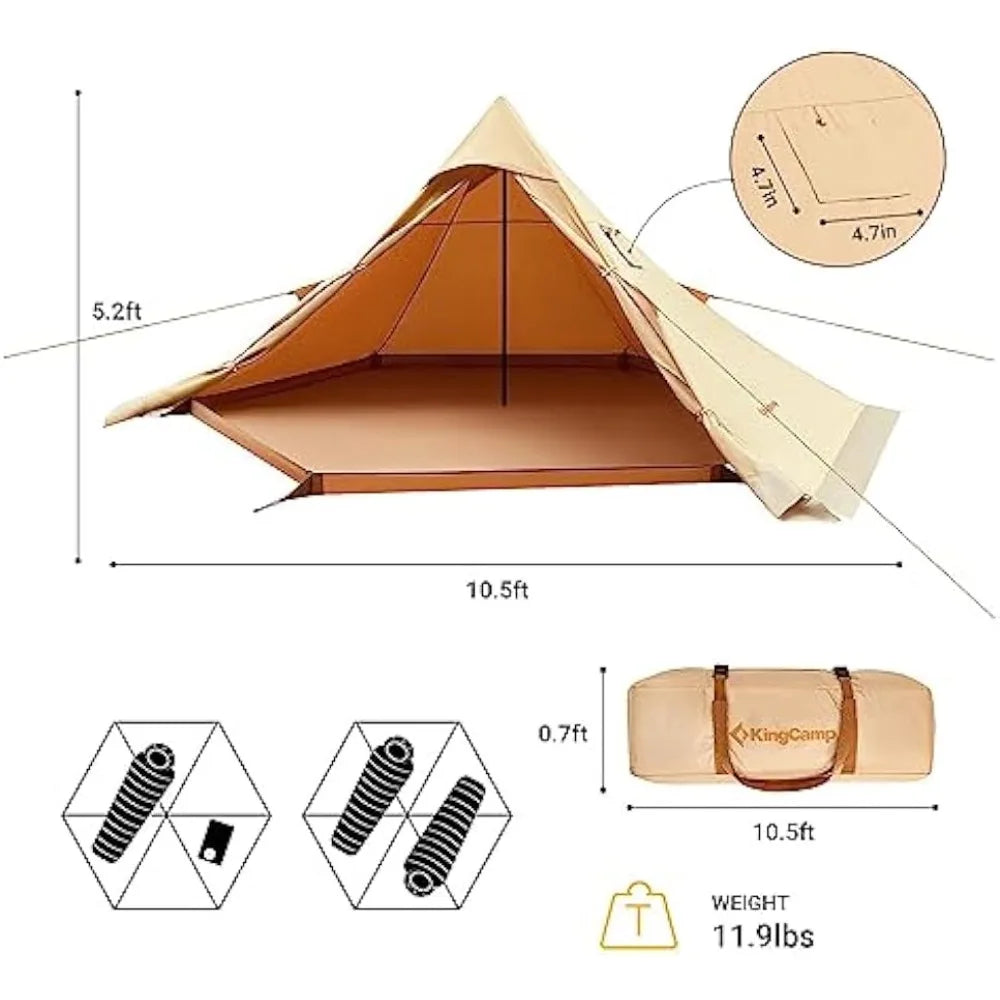 KingCamp Hot Tent with Stove Jack, 4 Season Cotton Hot Teepee Tent with Snow Skirt, Set-up Rainfly, Glamping, Camping