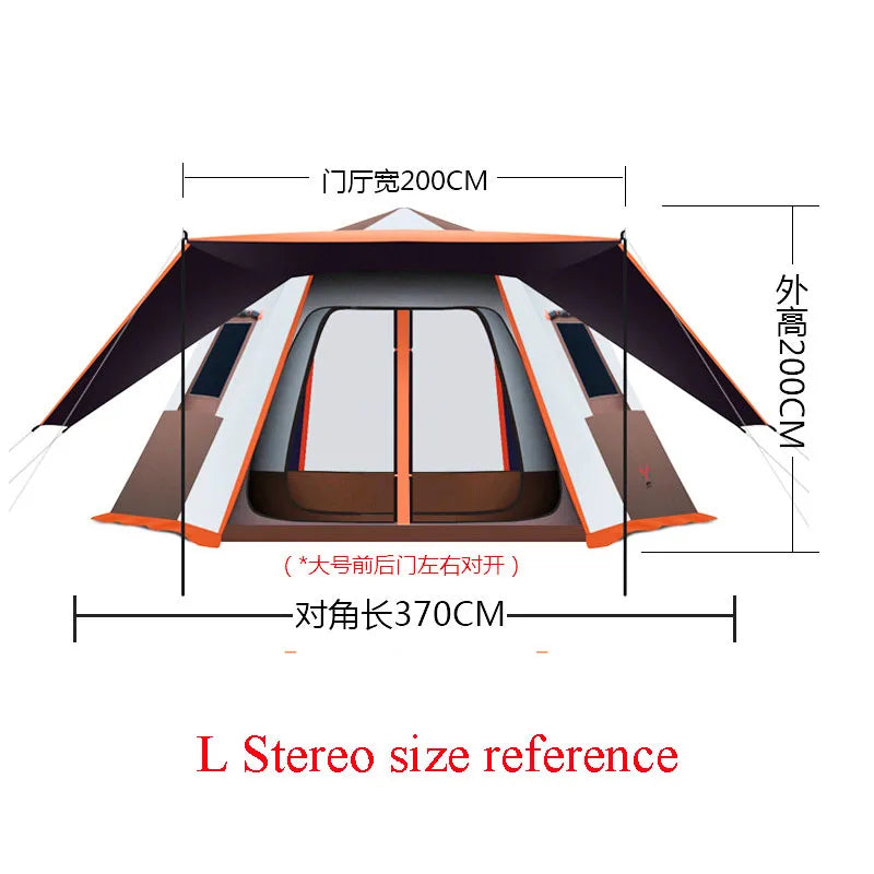 L Size Hexagon Tent Aluminum Pole Outdoor Automatic Portable Vinyl Rainproof Camping Fully Quick Open 2rooms Luxury Tourist