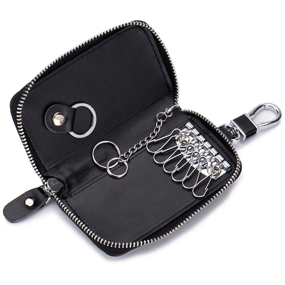 ISKYBOB Genuine Leather Keychain Men Key Holder Organizer Pouch Cow Split Car Key Wallet Women Housekeeper Key Case Card Bag