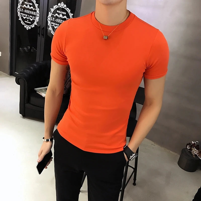 T Shirt For Men Korean Luxury Clothing Summer New Short Sleeve Men's T-Shirts Round Collar Slim Fit Casual Tee Shirt Homme 4XL