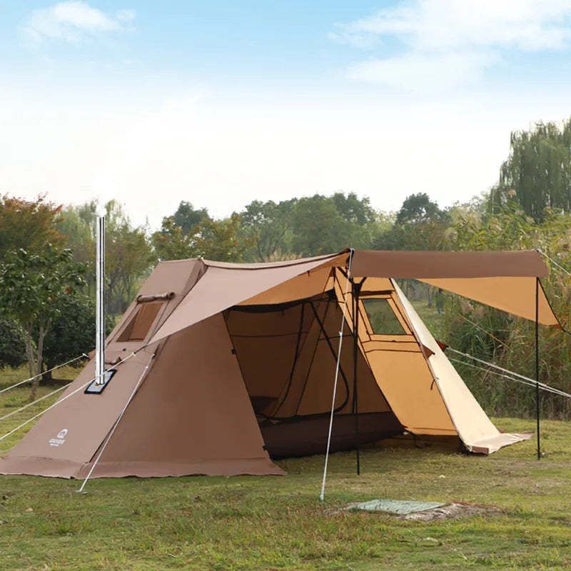 Double Peak Tent with Chimney Hole 300D Oxford Waterproof Sunscreen Outdoor Camping Cooking Glamping Tourist Sanctuary Shelter