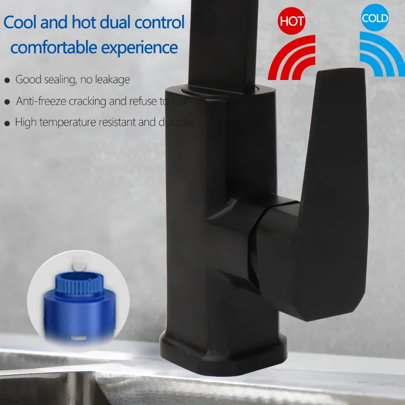 Black/Brushed Nickle Kitchen Faucet Hot And Cold Water Mixer 360 Degree Rotating Vessel Sink Tap Wall Mounted for