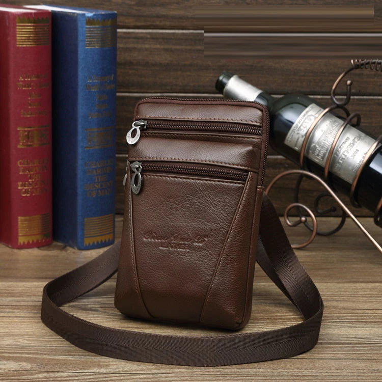 Men Genuine Leather Bag Purse Waist Belt Pack Hook Cross Body 7'' Business Cell Phone Case Small Shoulder Fanny Messenger Bags