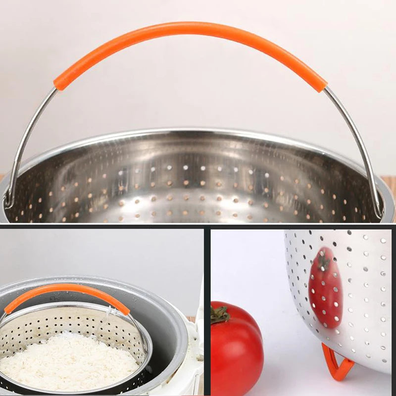 304 Stainless Steel Steamer Basket Instant Pot Accessories Instant Cooker with Silicone Covered Handle Draining steam basket