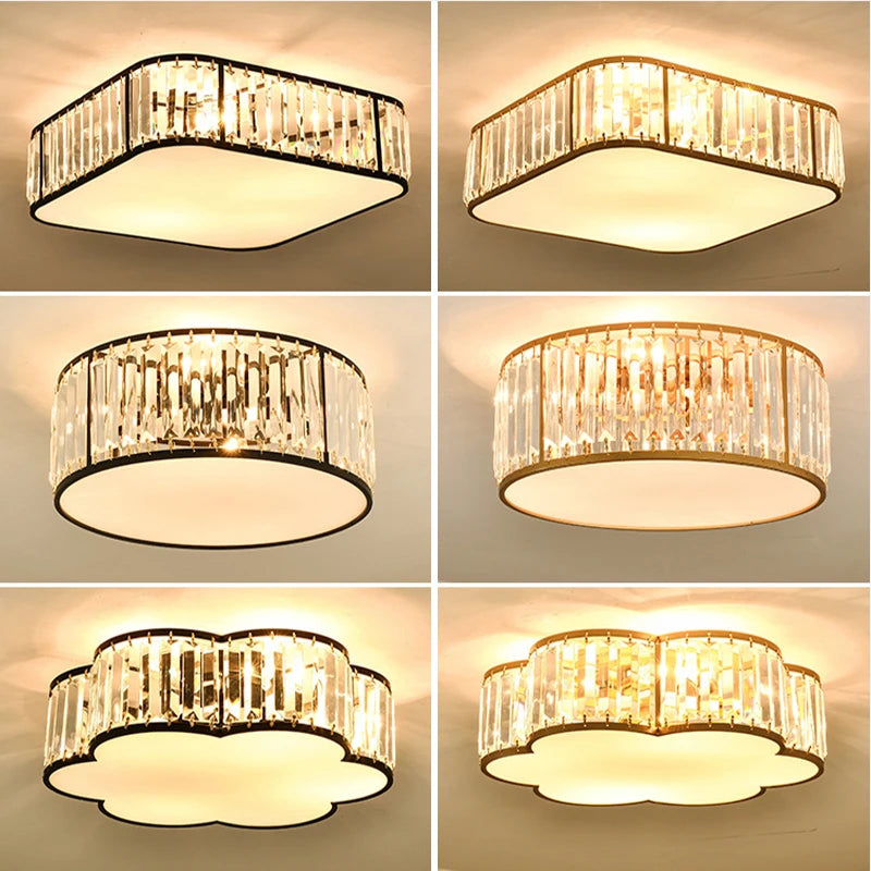 Modern Nordic LED Crystal Celing Light Lustre Gold/Black Hanging Lamp Home Decor Living Room Bedroom Lighting Fixutures