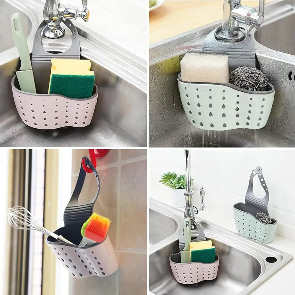 Sink Shelf Soap Sponge Holder Clip Dish Drainer Drying Rack Silicone Storage Basket Bag Bathroom Holder Kitchen Accessories Tool