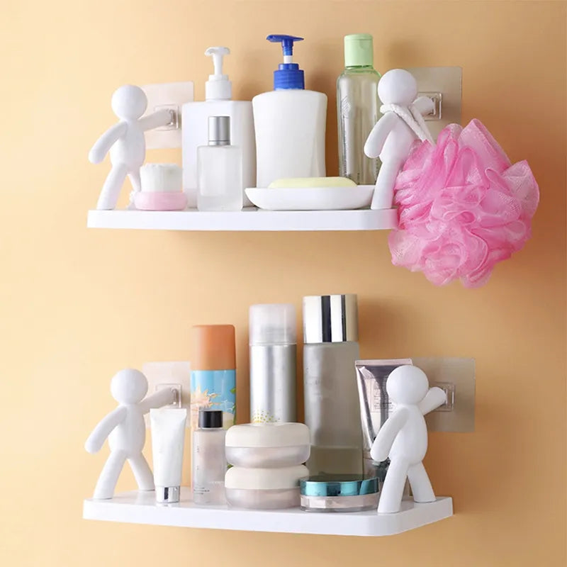 Bathroom Self-adhesive Shampoo Shelves Shower Towel Storage Rack Cosmetic Toilet Organizer Home Decor Kitchen Plastic Rack