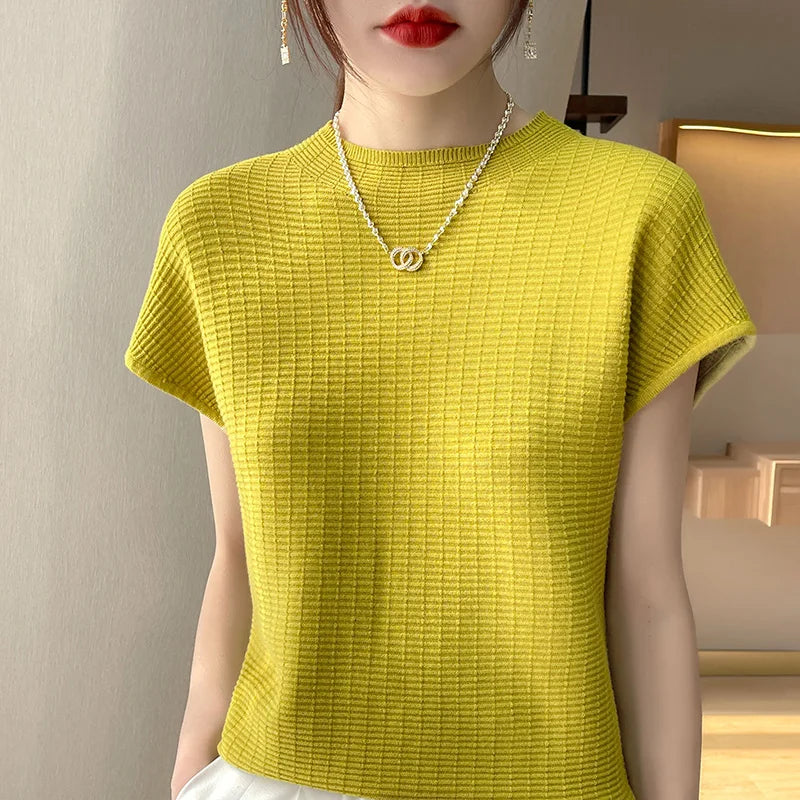 Summer Female T-shirts Short Sleeve Women O-neck Solid Color Fashion Women's Clothing Tee Mock Neck Casual Soft T Shirt Oversize