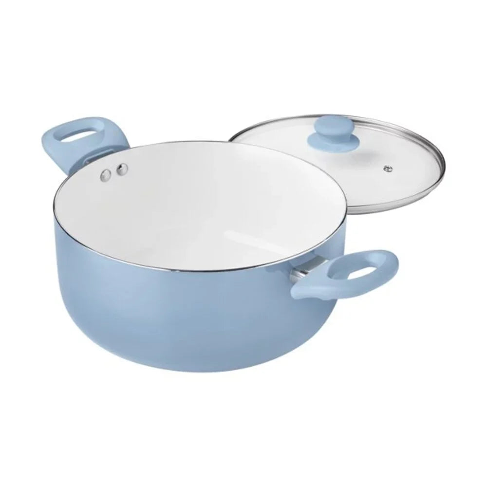 12pc Ceramic Cookware Set, Blue Linen  Pots and Pans Set  Kitchen Cookware Set