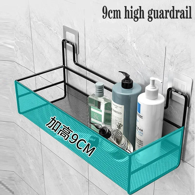 Punch Free Wall-mounted Bathroom Shelf Shower Shampoo Rack Toilet Accessories Kitchen Condiment holder Storage Basket