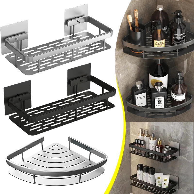 Bathroom Shelf No Punching Shelves Wall Mount Bathroom Accessories Cosmetic Organizer Aluminum Alloy Storage Rack