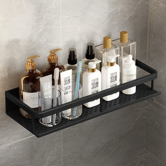 Black Space Aluminum shelf for shower no drill Toilet Rack Wall-mounted Bathroom Shelves Basket Set For Kitchen Accessories