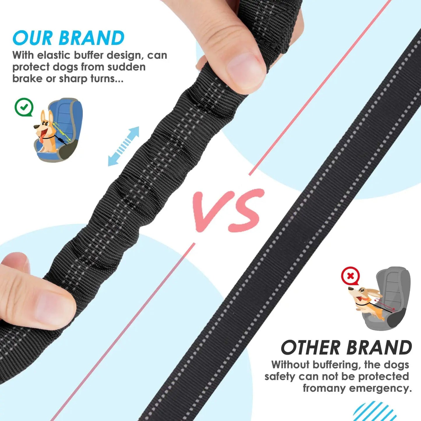 Double Dog Car Seat Belt Elasticity Extention Reflective Stripe Adjustable Vehicle Travel Accessories Safety Leash for Two Pets