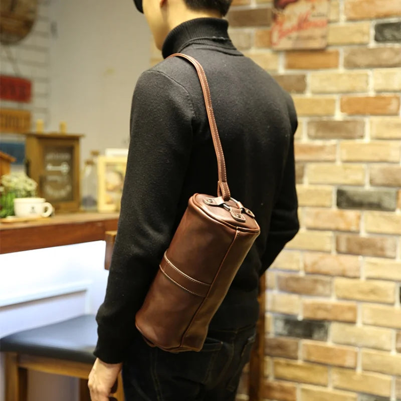 LEBSGE New Fashion Crazy Horse Pu Leather Men's Crossbody Bag Small Messenger Bag Retro Brown Single Shoulder Bag